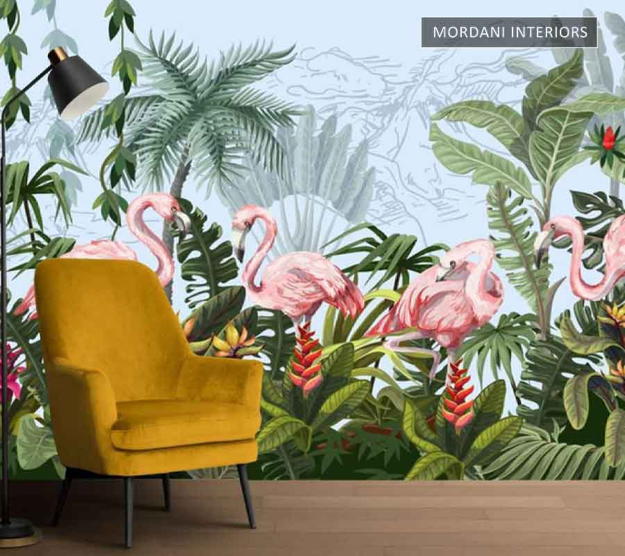 BEAUTIFUL FLAMINGO LEAF TROPICAL WALL MURALS _ I